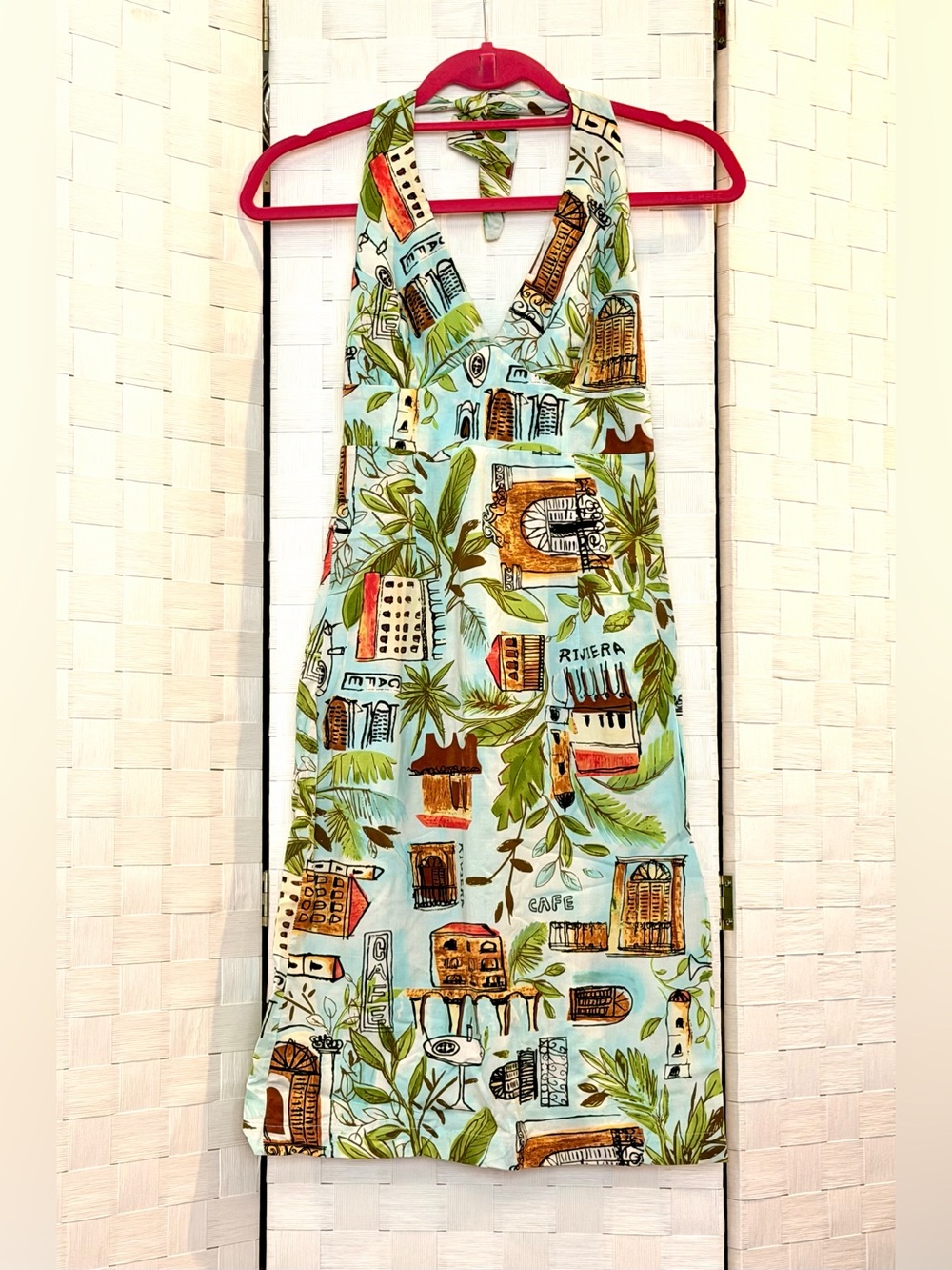 Light Blue Tropical Riviera Print Halter Dress
